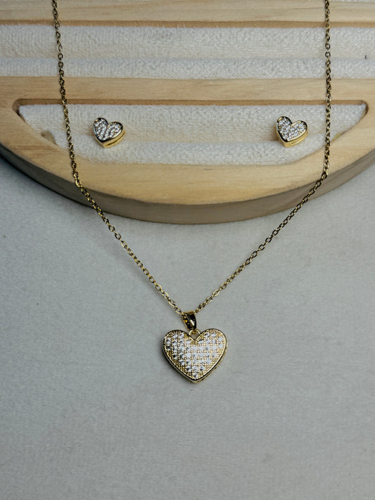 Blingy Heart Necklace with Studs