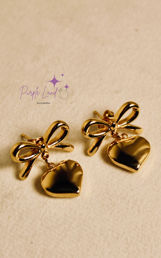 Bowwy Heart 18k Gold Plated Earrings
